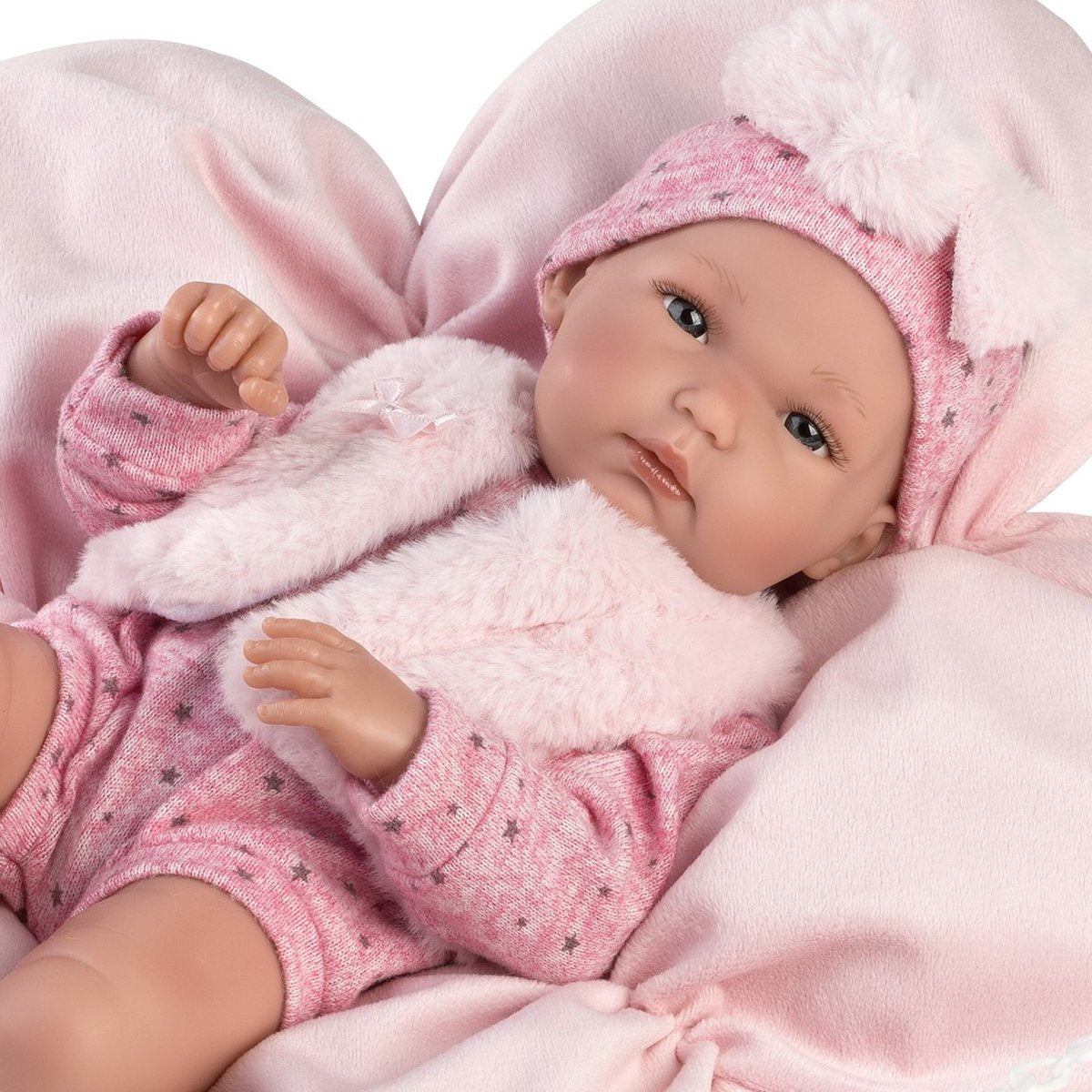 Papusa Llorens, Bimba, cu salteluta tip floare, 35 cm