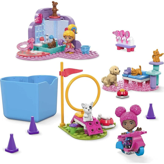 Set de constructie,Mega Blocks, Barbie Color Reveal, Train 'n Wash Pets, 152 buc.