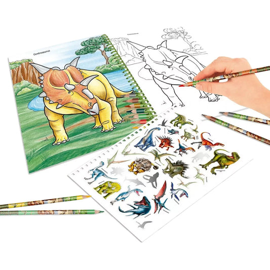 Dino World Carte de colorat cu creioane colorate