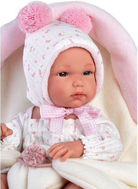 Papusa Llorens, Bimba, cu saculet de dormit pufos, 35 cm