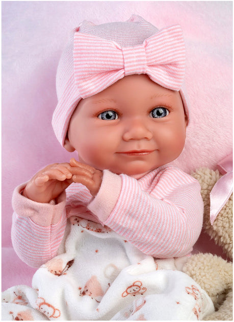 Papusa Llorens, Nica, cu pernita pufoasa roz, 40 cm