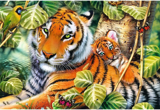 Puzzle 1500 piese - Tigri Bengalezi in padurea tropicala