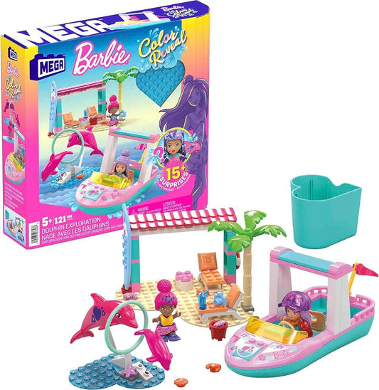 Set de constructie, Mega Blocks, Barbie Color Reveal, Dolphin Exploration, 121 buc.