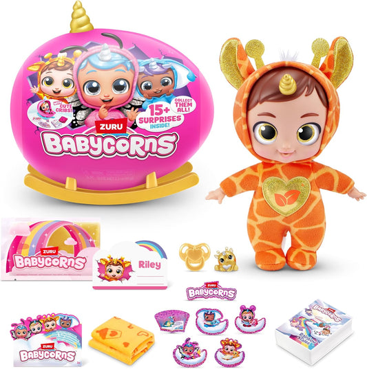 Papusa Babycorns Surpriza, 15 accesorii Bowie Girafa Riley