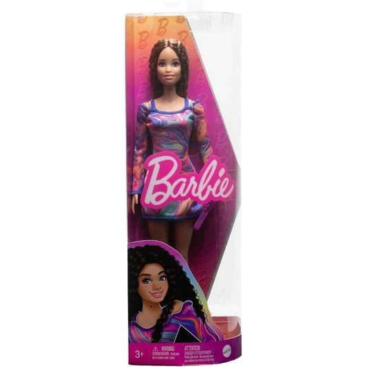 Papusa Barbie, Fashionista, cu par saten si pistrui, 30 cm