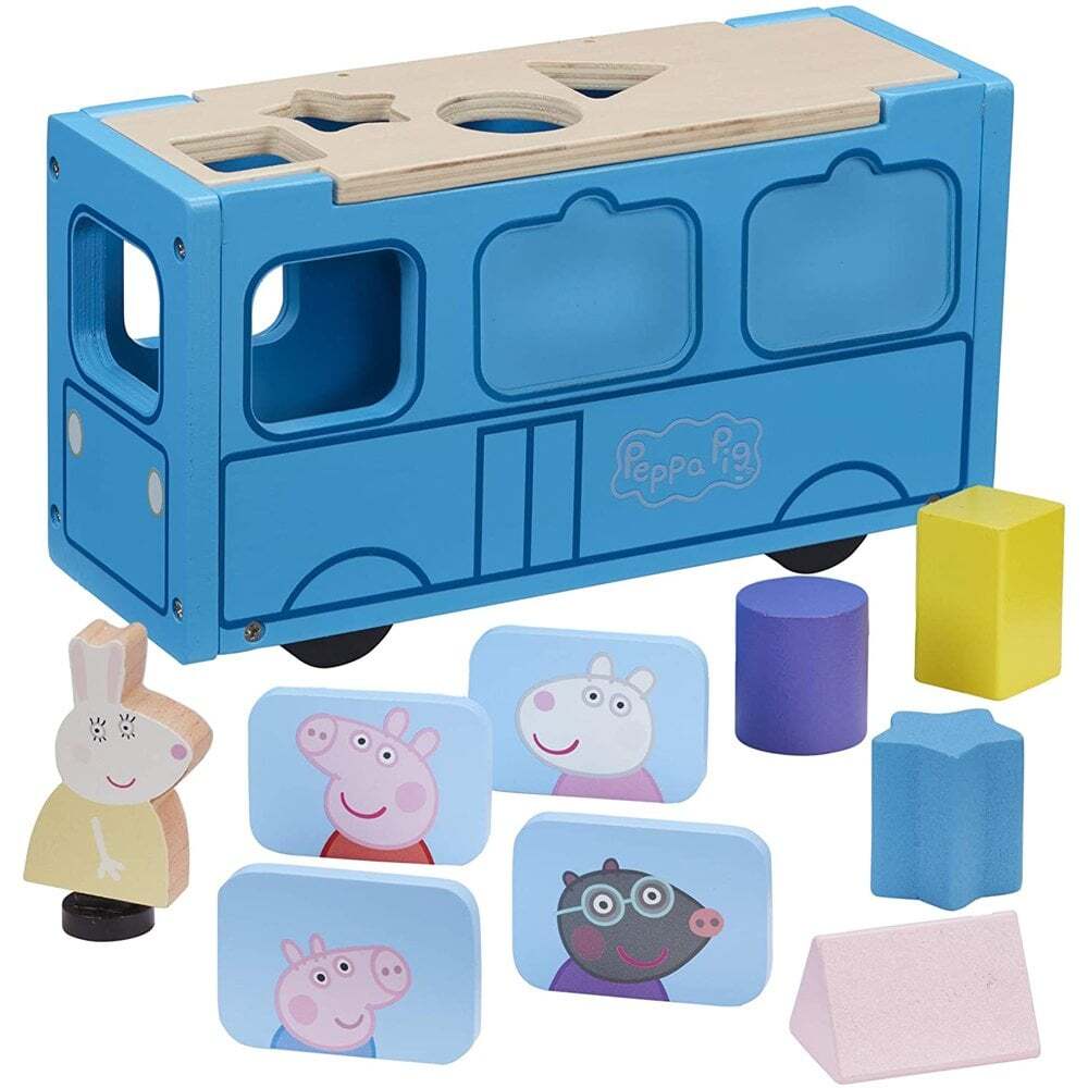 Peppa Pig sortator forme - Figurina cu autobus din lemn