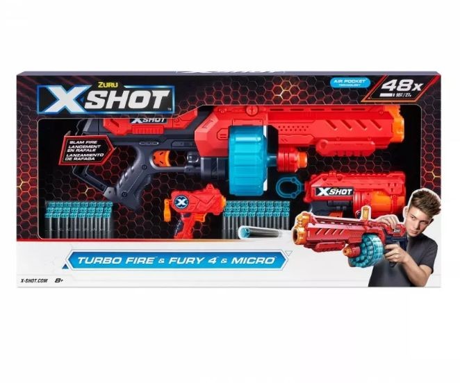X-Shot set 4 blastere - Turbo Fire, Fury 4, Micro