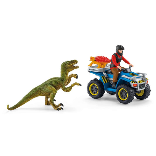 Set de joaca Schleich Fuga pe ATV pentru a scapa de Velociraptor