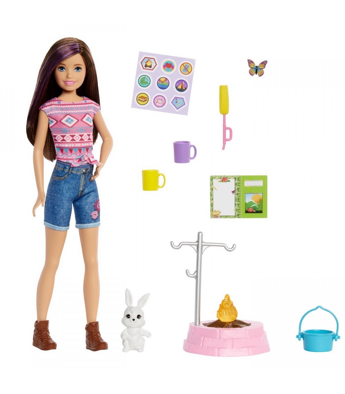 Set de joaca Barbie Barbie Camping Brothers - Papusa Skipper cu iepuras si accesorii