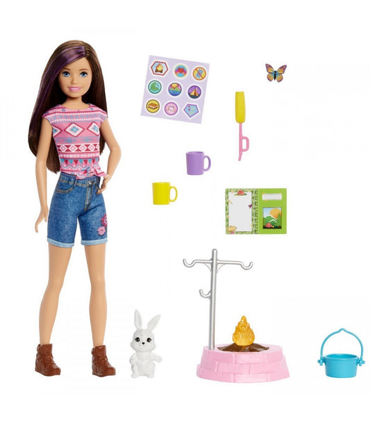 Set de joaca Barbie Barbie Camping Brothers - Papusa Skipper cu iepuras si accesorii