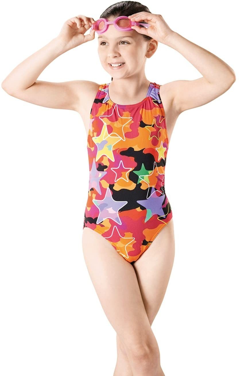 Costum inot Maru Camo Star Pacer Rave Back, de antrenament sau agrement, marimea 152 cm, multicolor