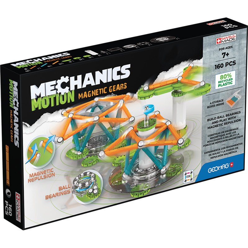 Set de constructie magnetic Geomag, Mechanics Motion, Magnetic Gears, 160 piese