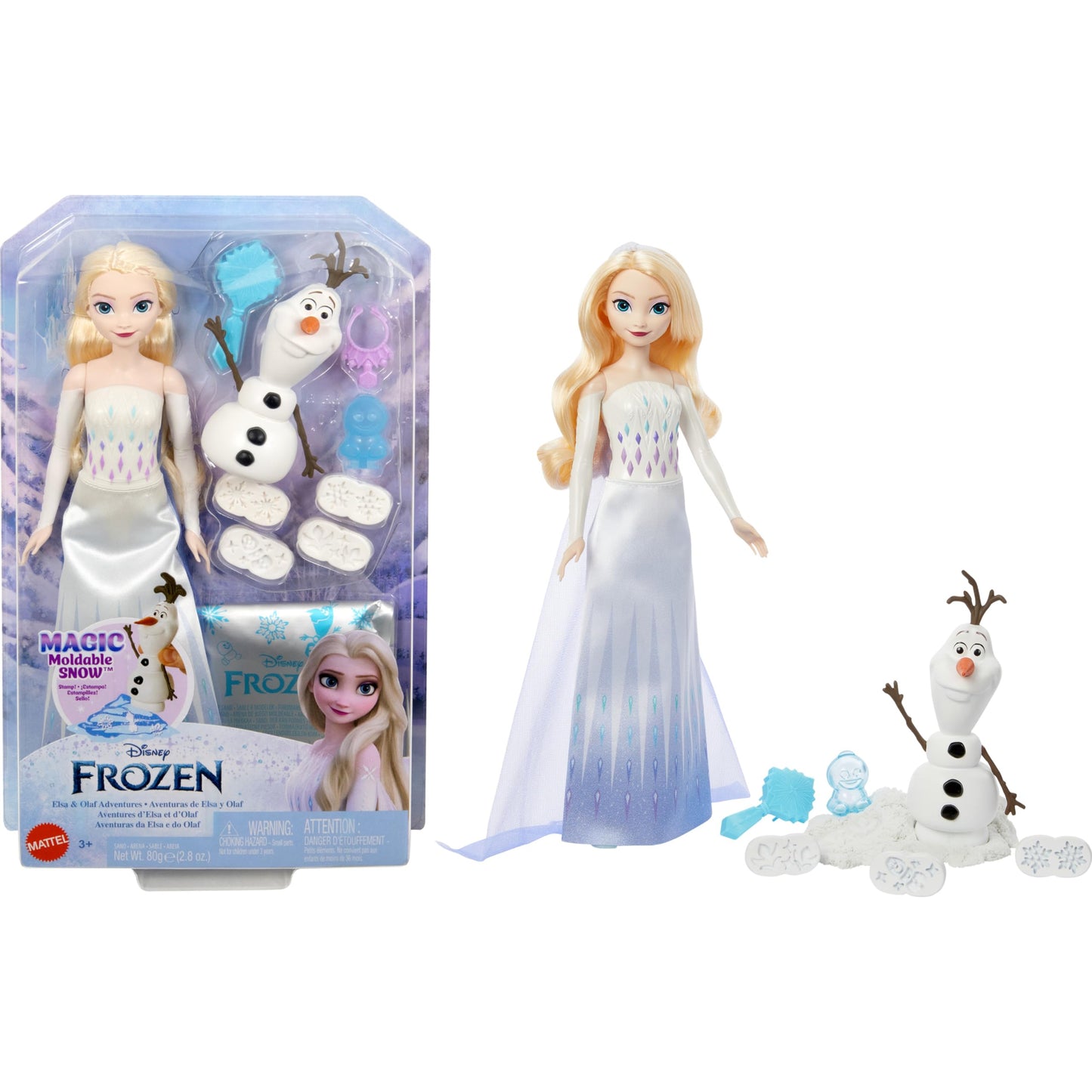 Papusa Disney Frozen, Elsa cu figurina Olaf cu nisip modelabil