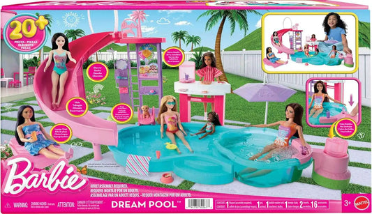 Barbie Dream Pool, 6 zone de joac?, piscina cu tobogan, jacuzzi