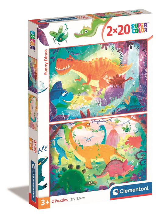Puzzle 2x20 Piese - Funny Dinos
