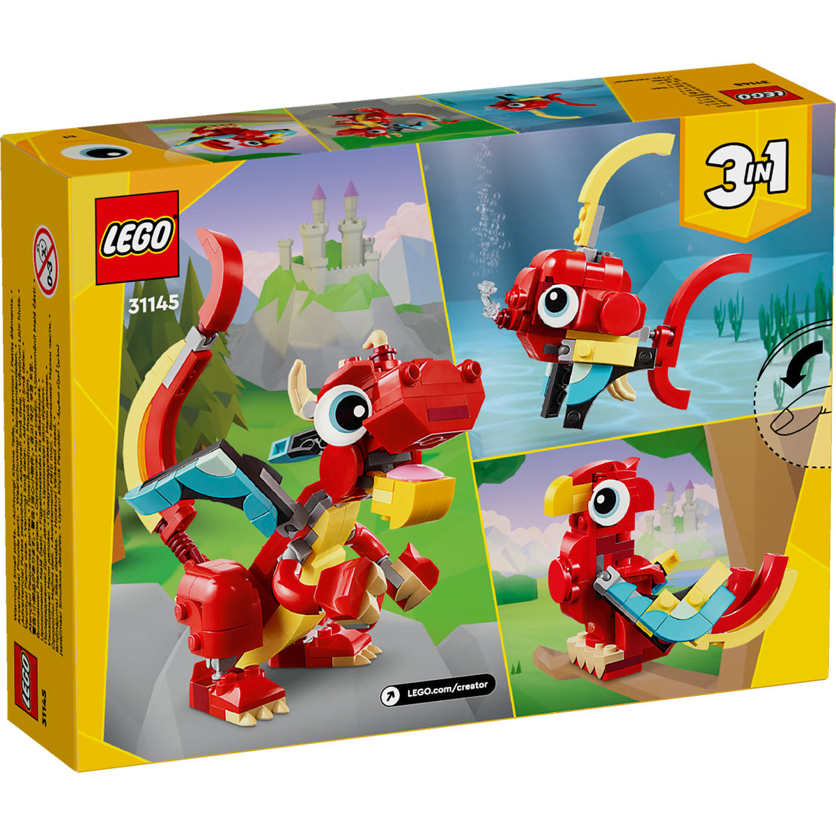 LEGO® Creator 3 in 1 - Dragon rosu 31145, 149 piese