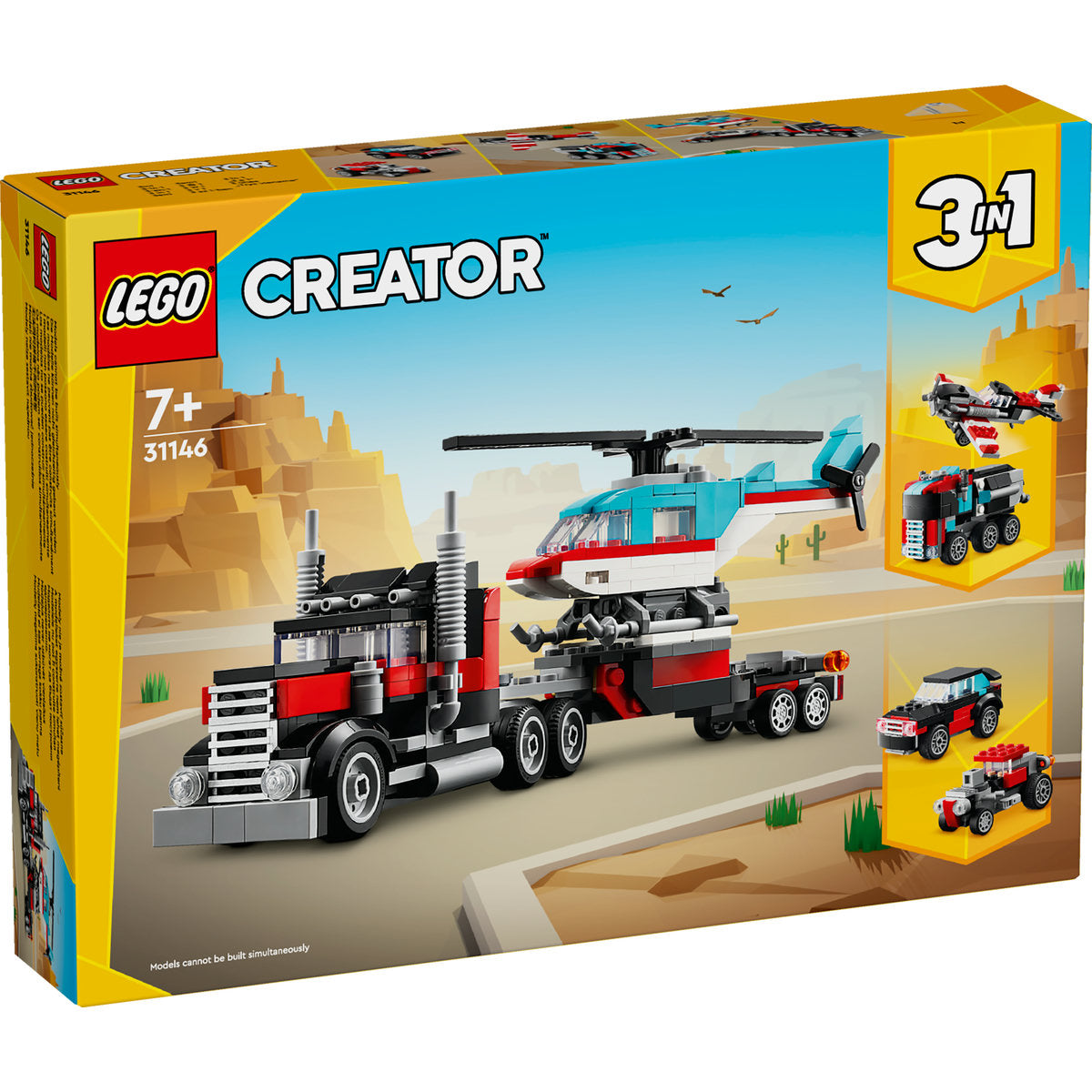 LEGO® Creator 3 in 1 - Camioneta-platforma cu elicopter 31146, 270 piese