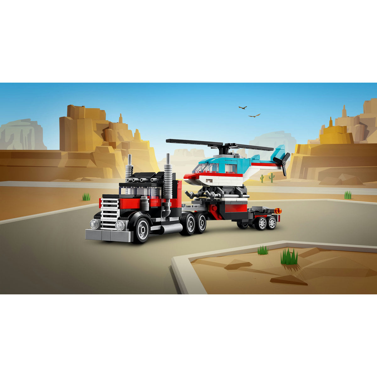 LEGO® Creator 3 in 1 - Camioneta-platforma cu elicopter 31146, 270 piese