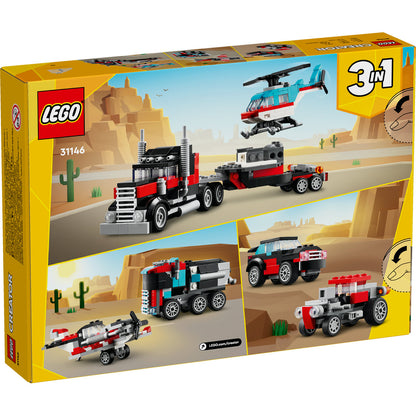 LEGO® Creator 3 in 1 - Camioneta-platforma cu elicopter 31146, 270 piese