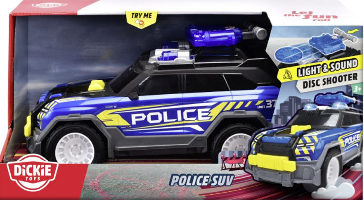 Masinuta de politie, Dickie, SUV, functii lumini si sunete, albastru, 30cm