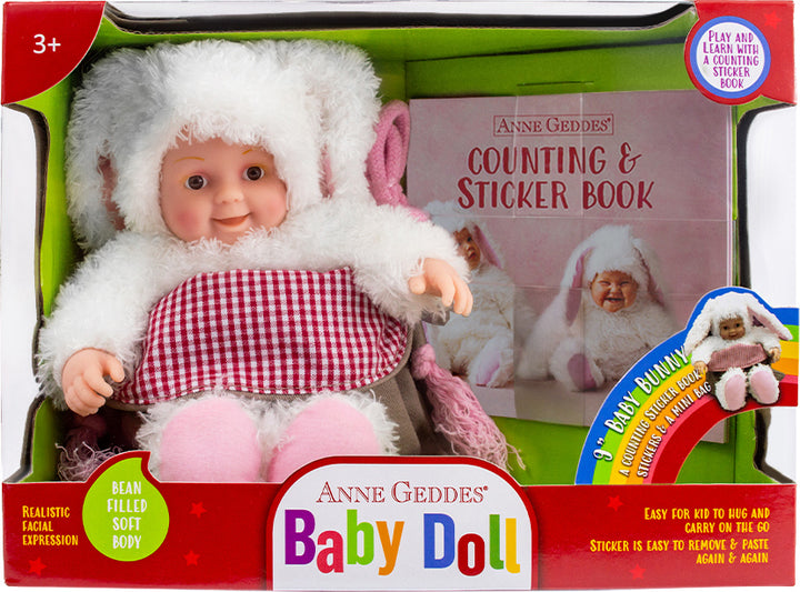 Papusa Anne Geddes - Iepuras 23 cm cu mini-carte cu stickere