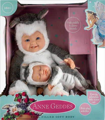Papusa Anne Geddes - Set surori pisicute 38 cm - alb/gri