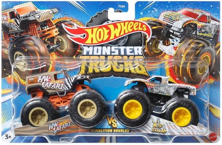 Set 2 masini, HW Monster Trucks, Safari & Wild Streak, 1:64