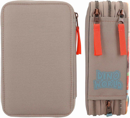 Penar Dino World triplu echipat cu LED Khaki Brown, 13 x 7.5 x 20 cm