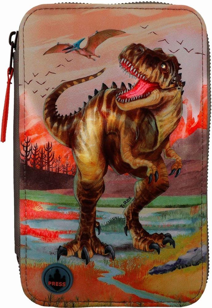 Penar Dino World triplu echipat cu LED Khaki Brown, 13 x 7.5 x 20 cm