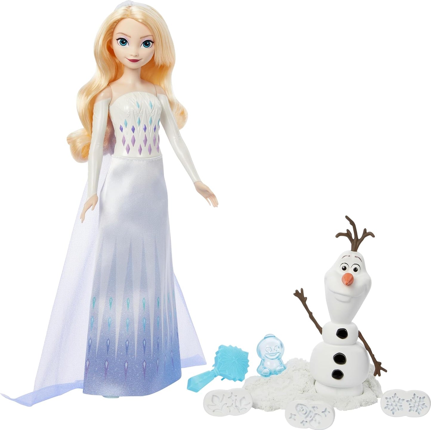 Papusa Disney Frozen, Elsa cu figurina Olaf cu nisip modelabil