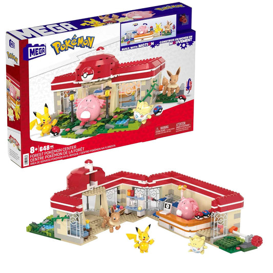 Set de constructie cu 4 figurine Mega Bloks, Pokemon Fun Center, Multicolor, 648 piese