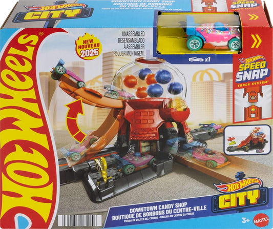 Pista Hot Wheels Downtown Candy Shop, cu masinuta