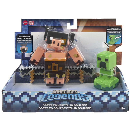 Set 2 figurine Minecraft Legends, Creeper vs. Piglin Bruiser