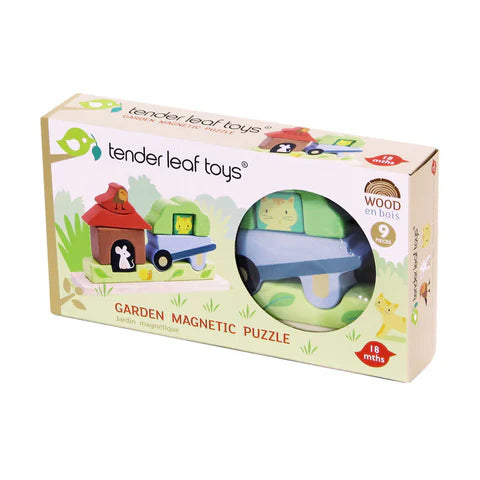 Puzzle magnetic Gradina, din lemn premium - Garden Magnetic Puzzle 3D - 9 piese