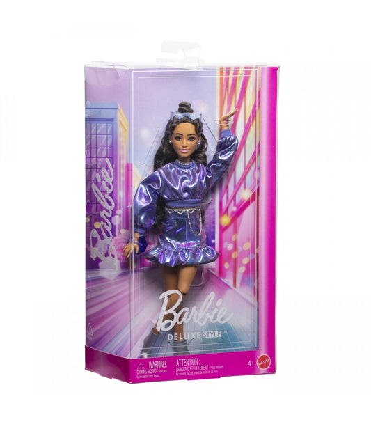 Papusa Barbie Deluxe Style #7 - Metallic Outfit rochie albastra