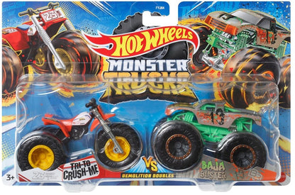 Set 2 masini, HW Monster Trucks, Tri to Crush me VS Baja Buster, 1:64