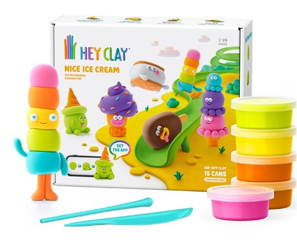 Hey Clay - Set Plastilina Inghetata cu 15 cutii plastilina si 2 accesorii