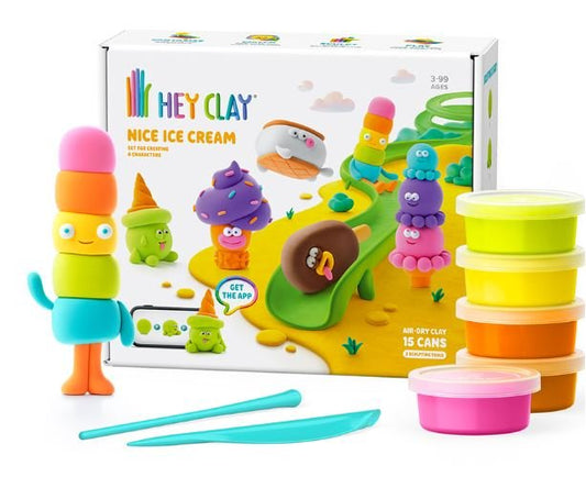 Hey Clay - Set Plastilina Inghetata cu 15 cutii plastilina si 2 accesorii