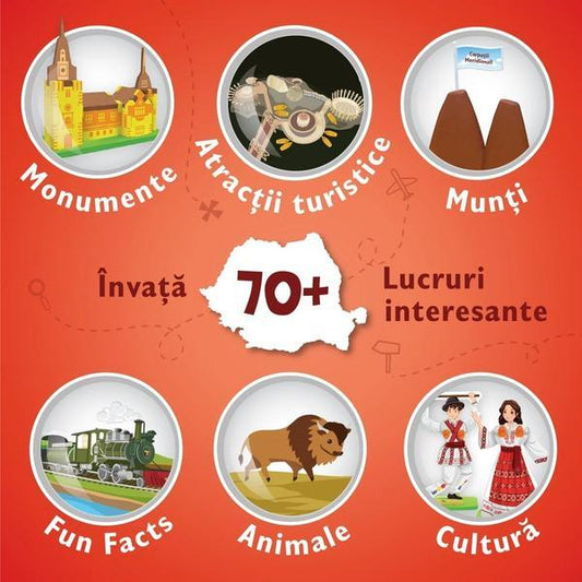 Descopera Romania - Harta Puzzle cu 70+ Activitati despre Geografia, Cultura si Patrimoniul Romaniei