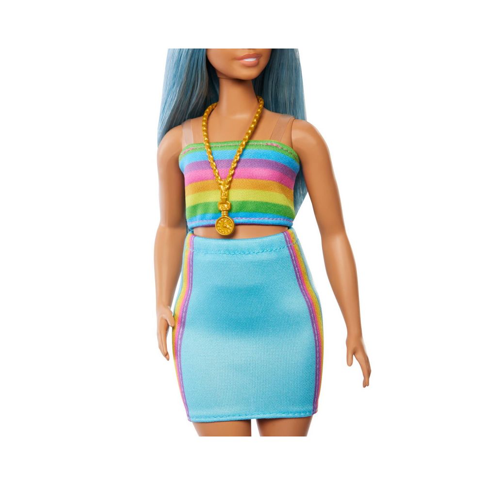 Papusa fashionista Barbie aniversare de 65 de ani bluza curcubeu
