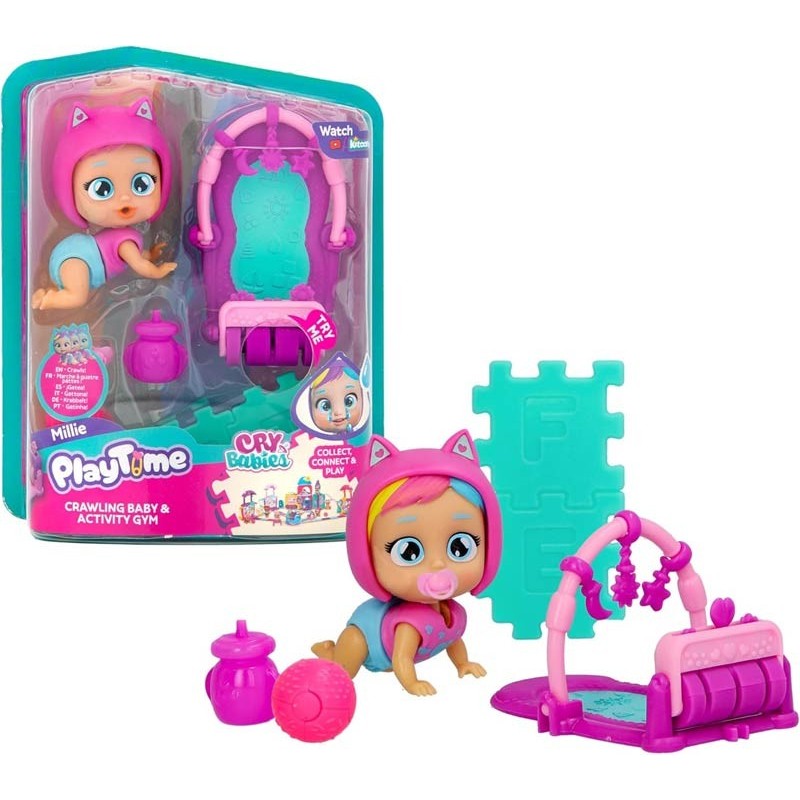 Papusa Cry Babies Play Time - Millie cu salteluta activitati