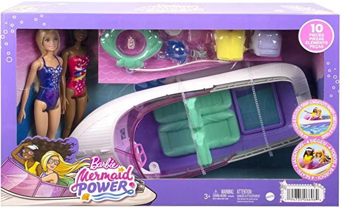 Barbie, Mermaid Power, set de joaca cu 2 papusi, barca si accesorii