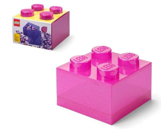 Cutie de depozitare LEGO 4 cu capac roz transparent, 25x18x25 cm