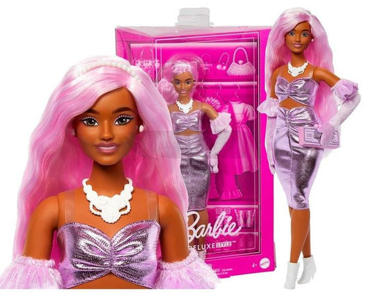 Papusa Barbie Deluxe Style - Metallic Outfit cu par roz