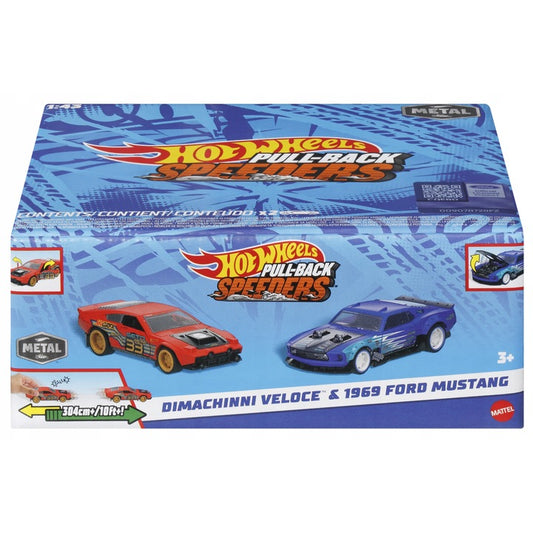 Hot Wheels Pull-back Speeders -Dimachinni Veloce & '69 Ford Mustang