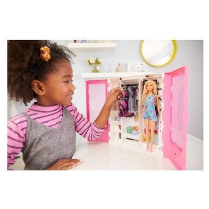 Set de joaca Barbie dulap cu papusa inclusa si accesorii, roz