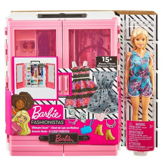 Set de joaca Barbie dulap cu papusa inclusa si accesorii, roz