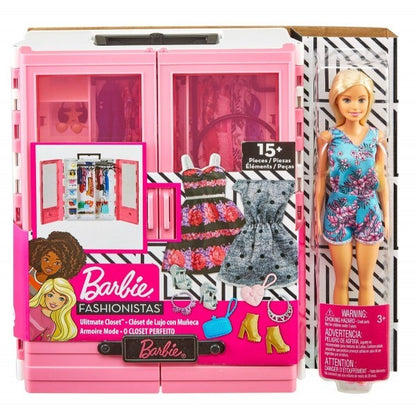 Set de joaca Barbie dulap cu papusa inclusa si accesorii, roz