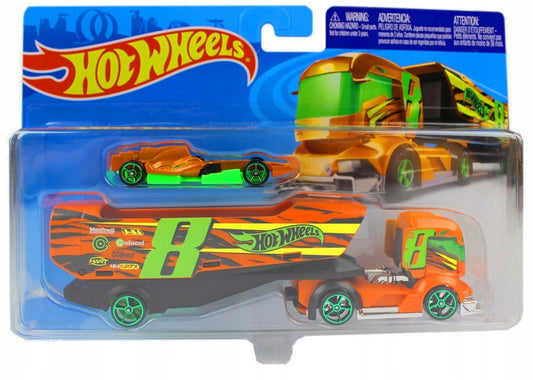 Set camion si masina Hot Wheels, Big Rig Heat, scara 1:55