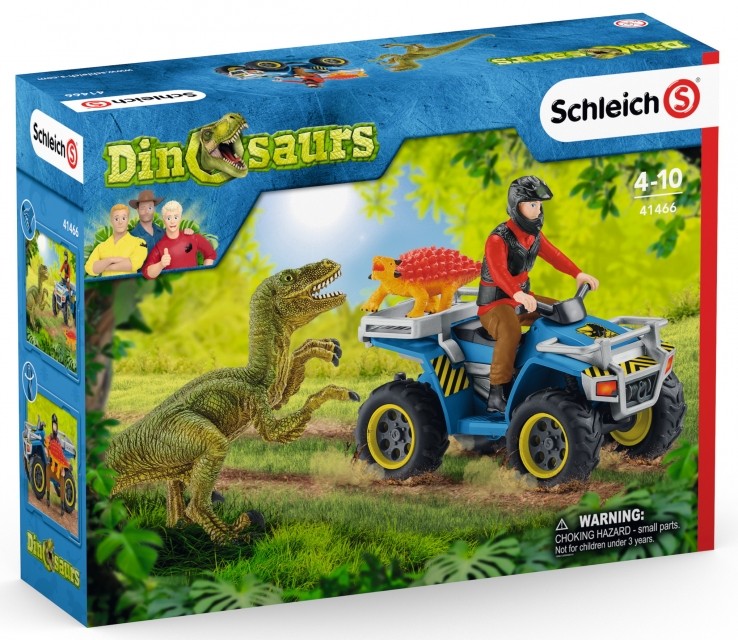 Set de joaca Schleich Fuga pe ATV pentru a scapa de Velociraptor